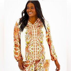 JM Collection Women's Long Sleeve Printed V-Neck Satin... 3X